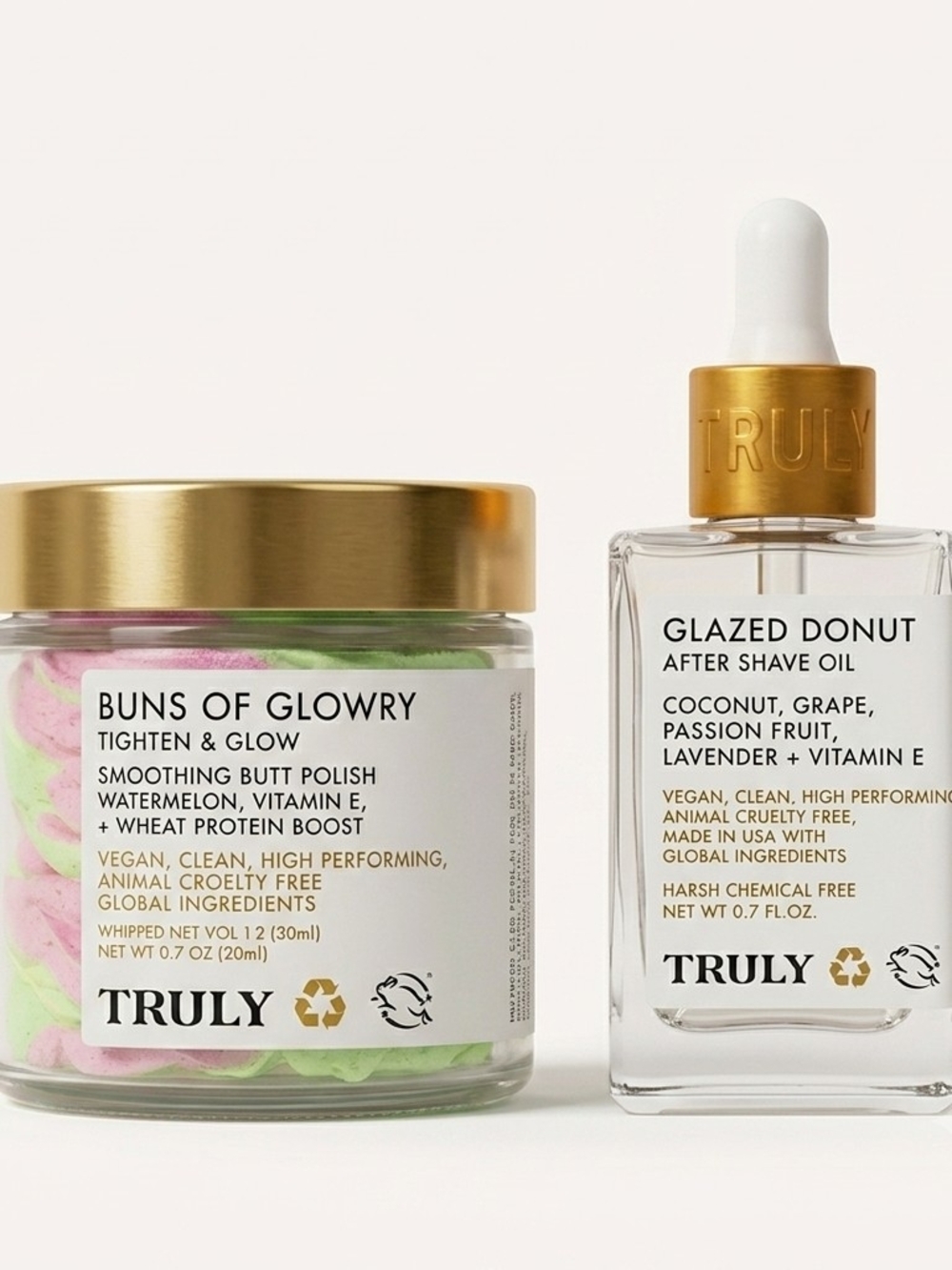 Truly Beauty Glow Duo: Buns of Glowry Polish & Glazed Donut Oil Set Pink & Green